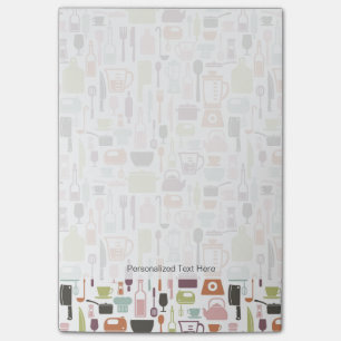 Pattern with colorful cooking icons post-it notes