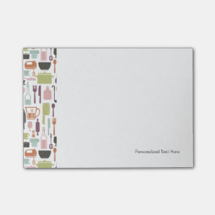 Pattern with colorful cooking icons post-it notes