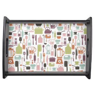 Pattern with colorful cooking icons serving tray
