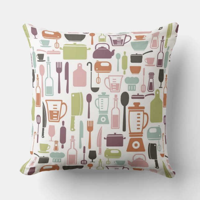 Pattern with colorful cooking icons throw pillow (Front)