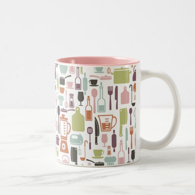 Pattern with colorful cooking icons Two-Tone coffee mug (Right)