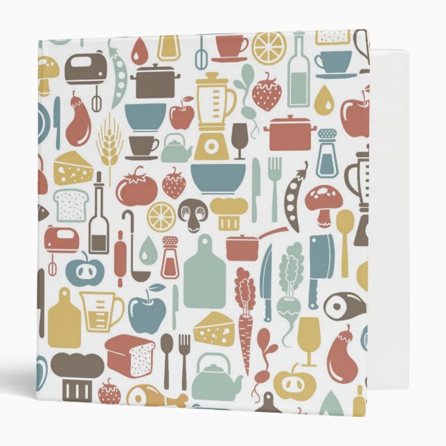 Pattern with cooking icons 3 ring binder (Front/Inside)