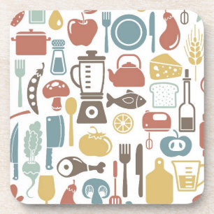 Pattern with cooking icons beverage coaster
