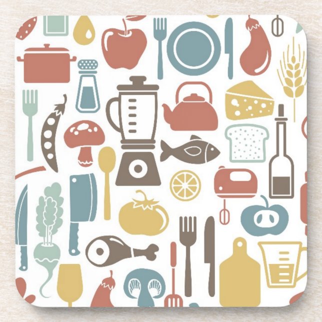 Pattern with cooking icons beverage coaster (Front)