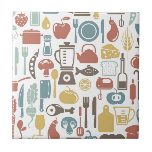 Pattern with cooking icons ceramic tile