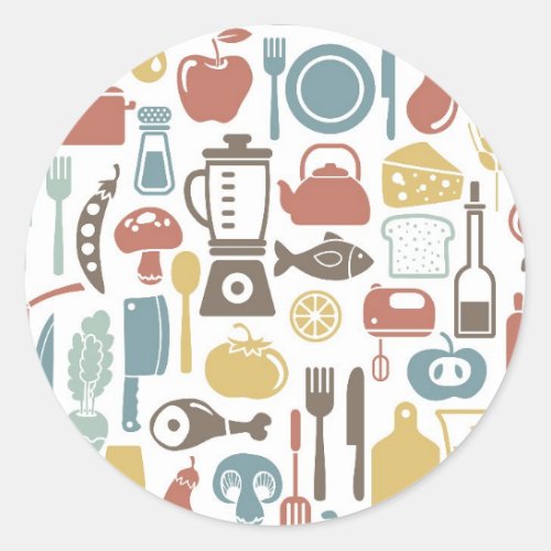 Pattern with cooking icons classic round sticker