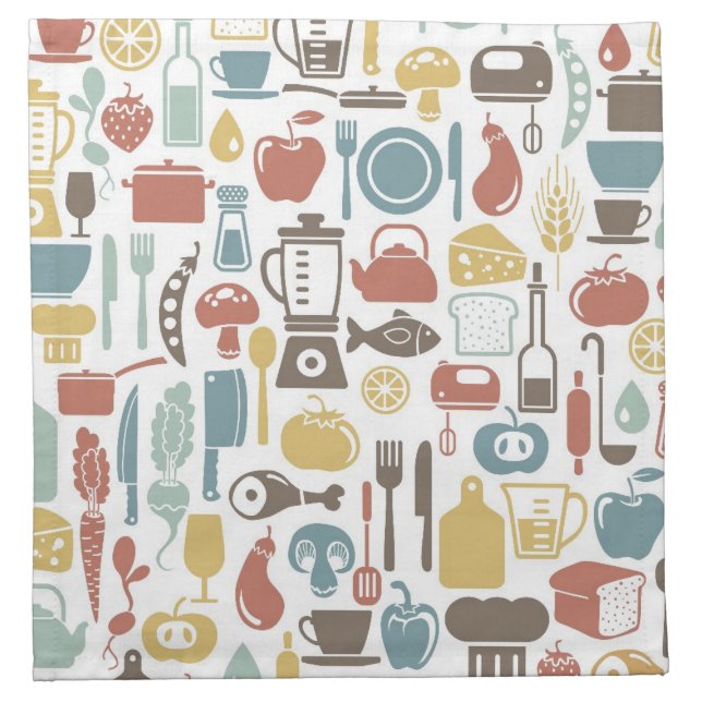Pattern with cooking icons cloth napkin (Front)