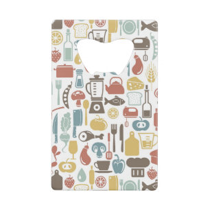Pattern with cooking icons credit card bottle opener