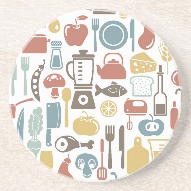 Pattern with cooking icons drink coaster (Front)