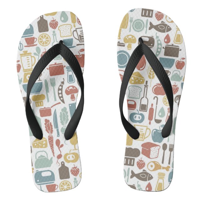 Pattern with cooking icons flip flops (Footbed)