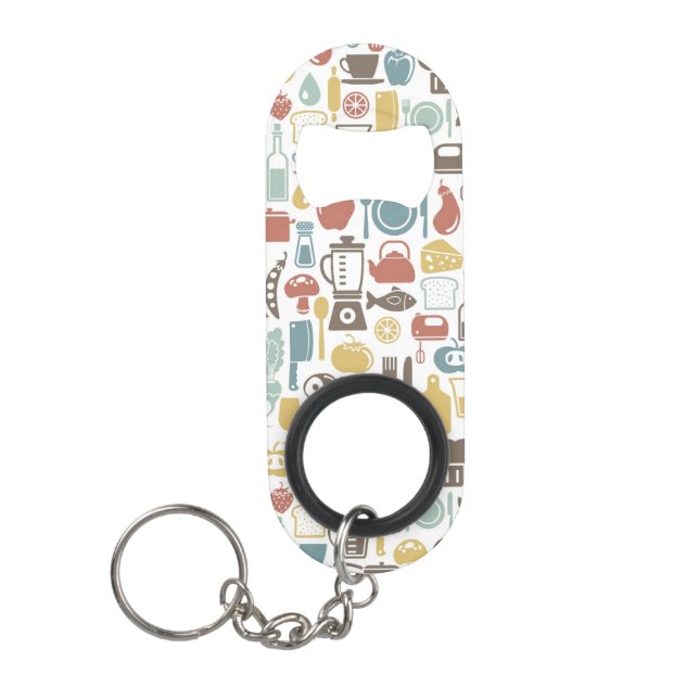 Pattern with cooking icons keychain bottle opener (Front)