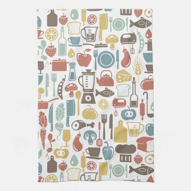 Pattern with cooking icons kitchen towel (Vertical)