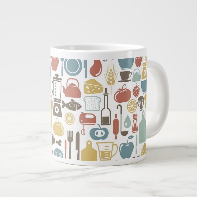 Pattern with cooking icons large coffee mug (Front Right)
