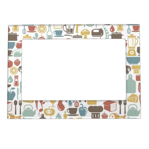 Pattern with cooking icons magnetic frame