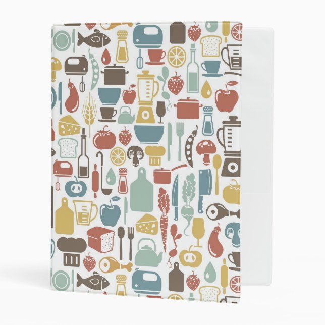 Pattern with cooking icons mini binder (Front/Inside)