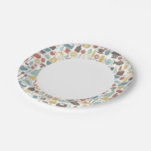 Pattern with cooking icons paper plates
