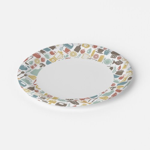 Pattern with cooking icons paper plates