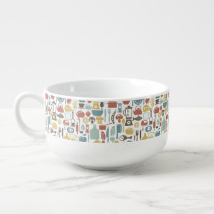Pattern with cooking icons soup mug