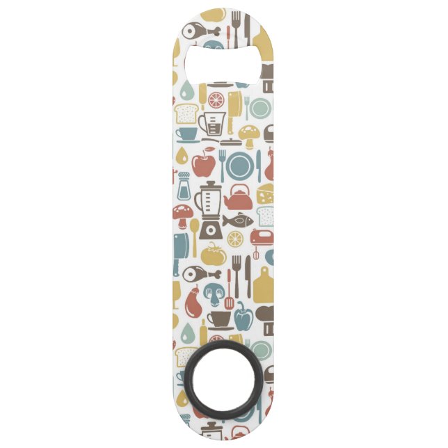 Pattern with cooking icons speed bottle opener (Front)