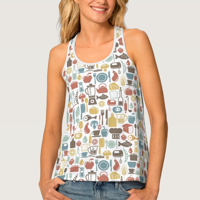 Pattern with cooking icons tank top (Front)
