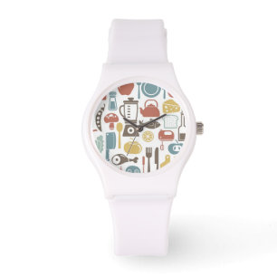 Pattern with cooking icons watch