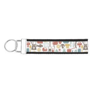 Pattern with cooking icons wrist keychain