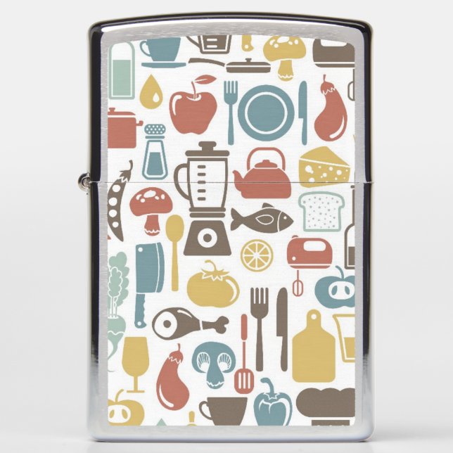 Pattern with cooking icons zippo lighter (Front)