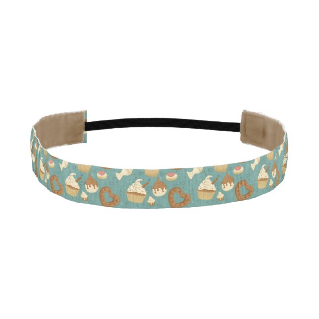 Pattern with cupcakes and candies athletic headband (Front)