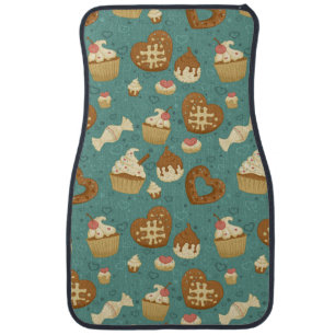 Pattern with cupcakes and candies car floor mat