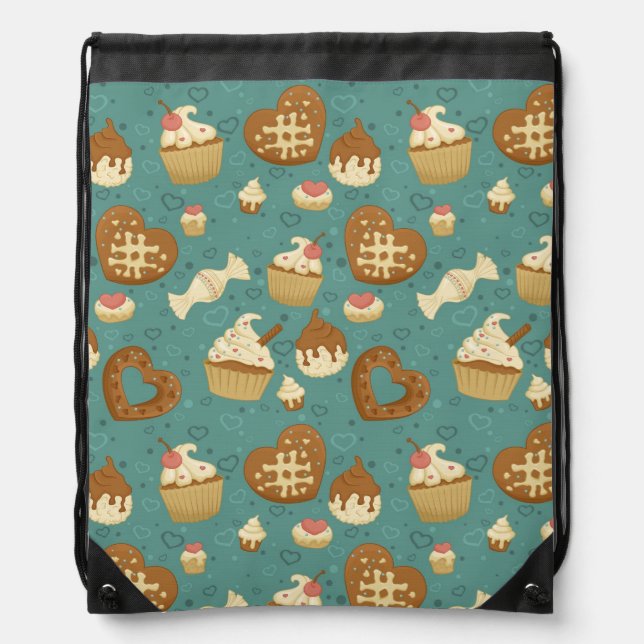 Pattern with cupcakes and candies drawstring bag (Front)
