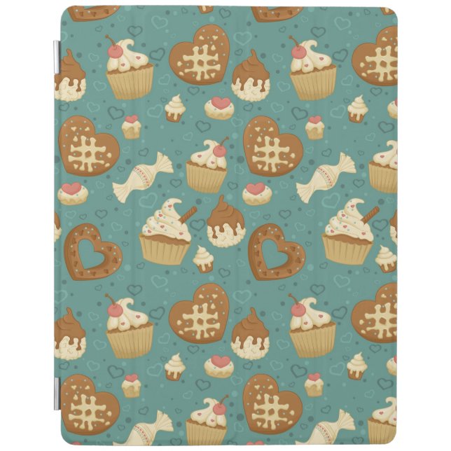 Pattern with cupcakes and candies iPad smart cover (Front)