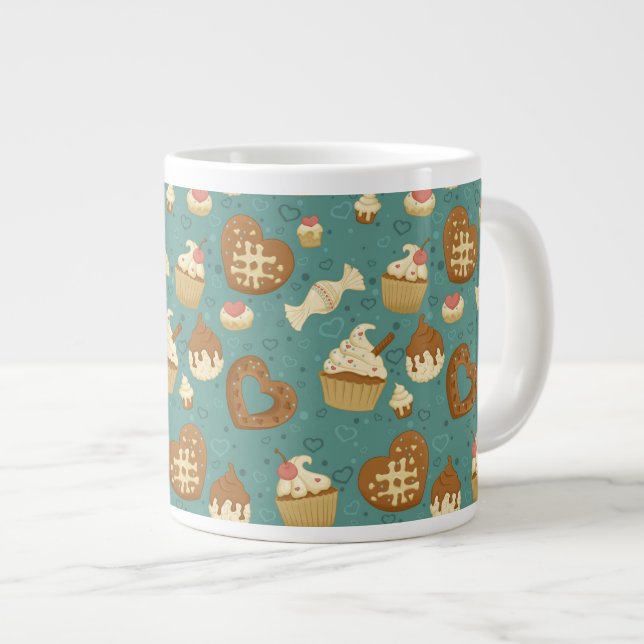 Pattern with cupcakes and candies large coffee mug (Front Right)