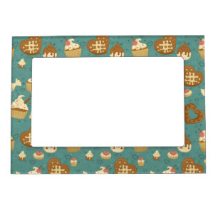 Pattern with cupcakes and candies magnetic photo frame