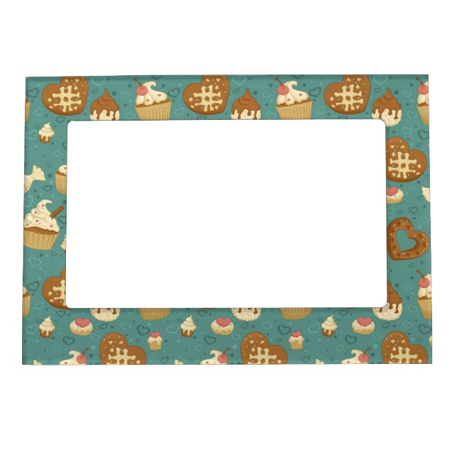 Pattern with cupcakes and candies magnetic photo frame (Front)