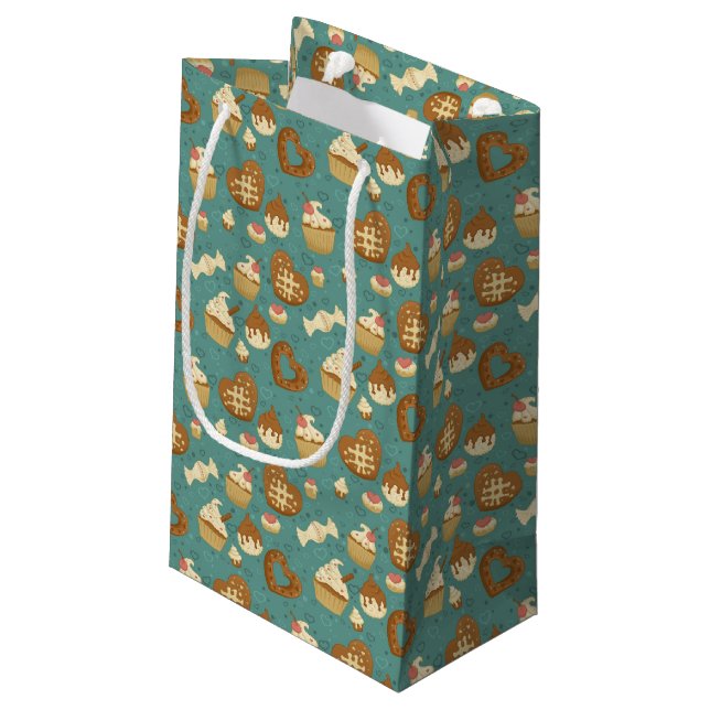 Pattern with cupcakes and candies small gift bag (Back Angled)