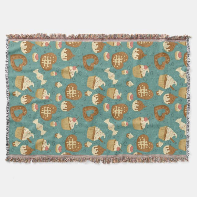 Pattern with cupcakes and candies throw blanket (Front)