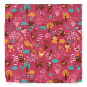 Pattern with cute birds and cats bandana