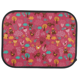 Pattern with cute birds and cats car mat