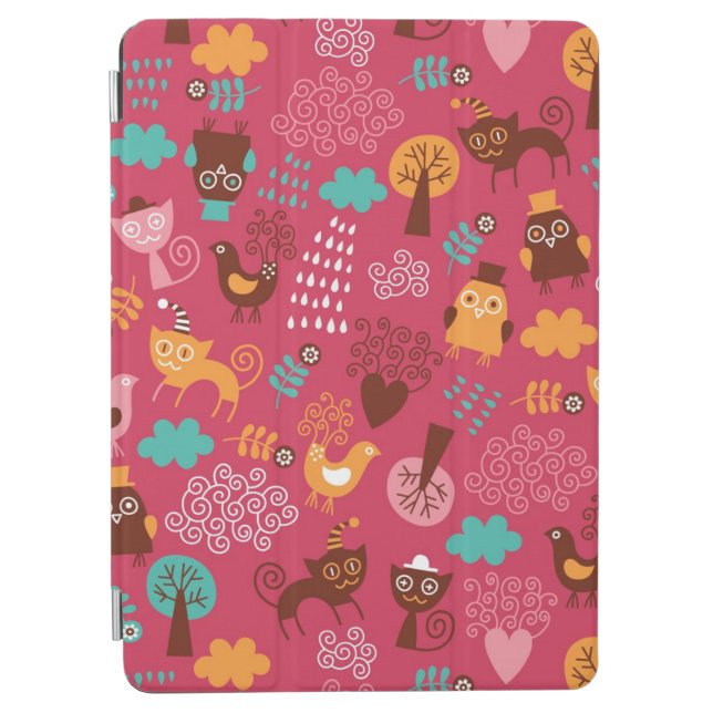 Pattern with cute birds and cats iPad air cover (Front)