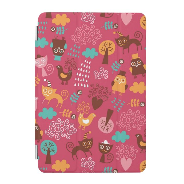 Pattern with cute birds and cats iPad mini cover (Front)