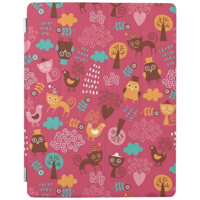 Pattern with cute birds and cats iPad smart cover (Front)