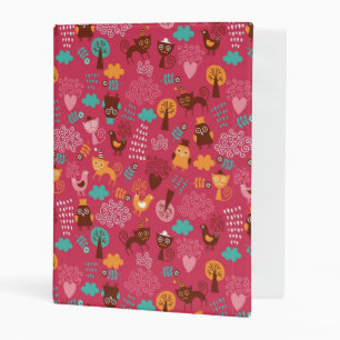 Pattern with cute birds and cats mini binder