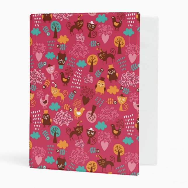 Pattern with cute birds and cats mini binder (Front/Inside)