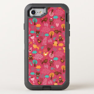 Pattern with cute birds and cats OtterBox defender iPhone SE/8/7 case