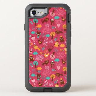 Pattern with cute birds and cats OtterBox defender iPhone SE/8/7 case