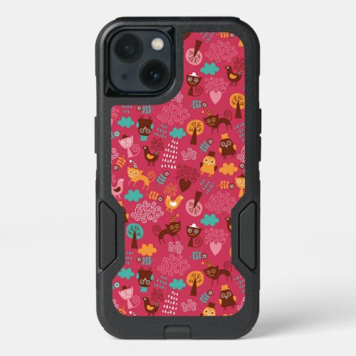 Pattern with cute birds and cats iPhone 13 case