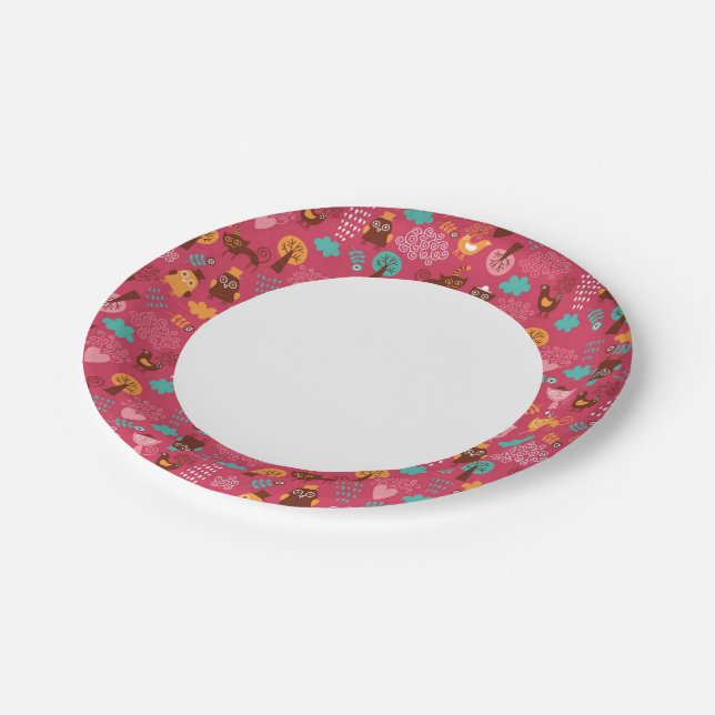 Pattern with cute birds and cats paper plates (Angled)