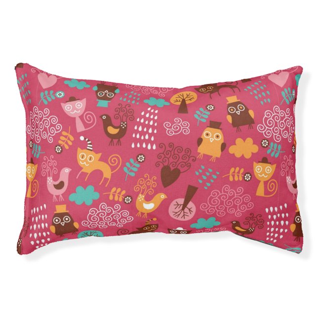 Pattern with cute birds and cats pet bed (Front)