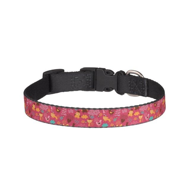 Pattern with cute birds and cats pet collar (Front)