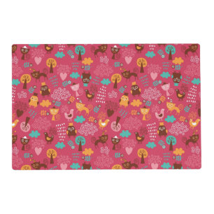Pattern with cute birds and cats placemat